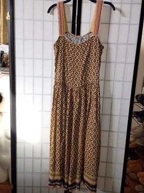 Anthropologie Pink, Green and Black Geometric Maxi Dress